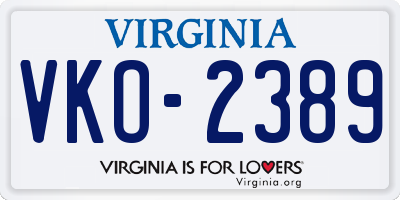 VA license plate VKO2389