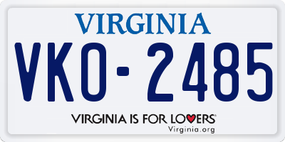 VA license plate VKO2485