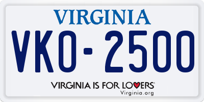 VA license plate VKO2500