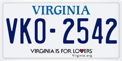 VA license plate VKO2542
