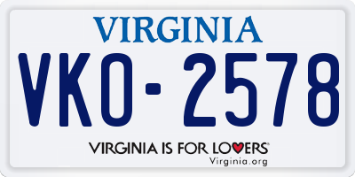 VA license plate VKO2578