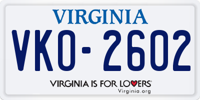 VA license plate VKO2602