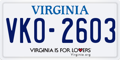 VA license plate VKO2603