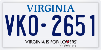 VA license plate VKO2651