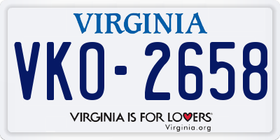 VA license plate VKO2658