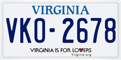 VA license plate VKO2678