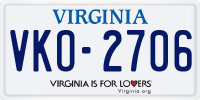 VA license plate VKO2706