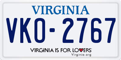 VA license plate VKO2767