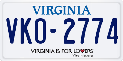 VA license plate VKO2774