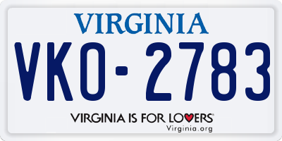 VA license plate VKO2783