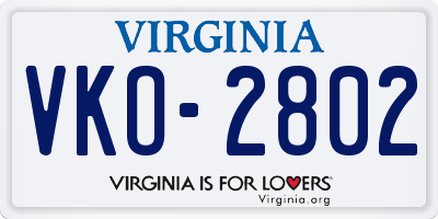 VA license plate VKO2802