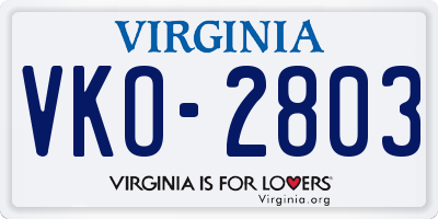 VA license plate VKO2803