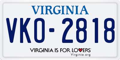 VA license plate VKO2818