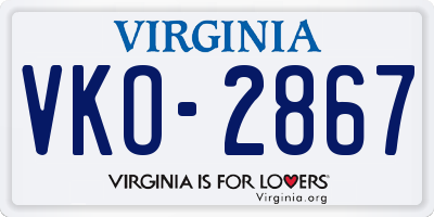 VA license plate VKO2867