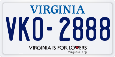 VA license plate VKO2888