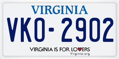 VA license plate VKO2902