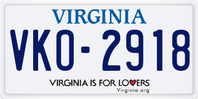 VA license plate VKO2918