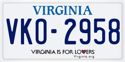 VA license plate VKO2958