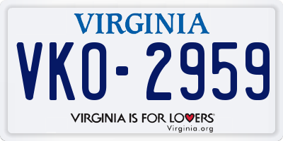 VA license plate VKO2959