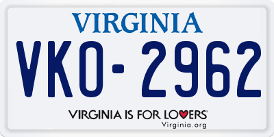 VA license plate VKO2962