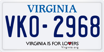 VA license plate VKO2968