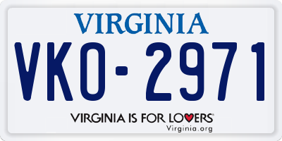 VA license plate VKO2971