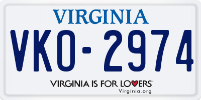 VA license plate VKO2974