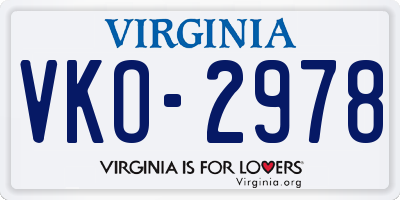 VA license plate VKO2978
