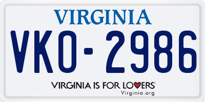 VA license plate VKO2986