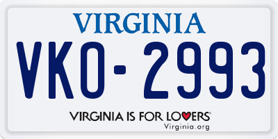 VA license plate VKO2993