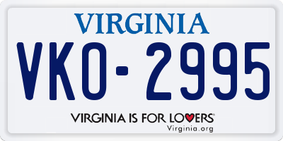 VA license plate VKO2995