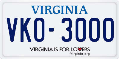 VA license plate VKO3000