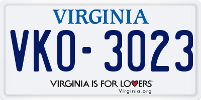 VA license plate VKO3023