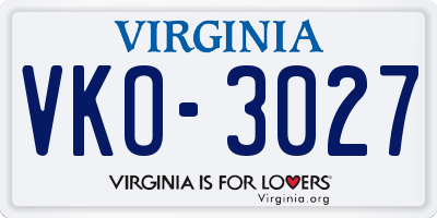 VA license plate VKO3027