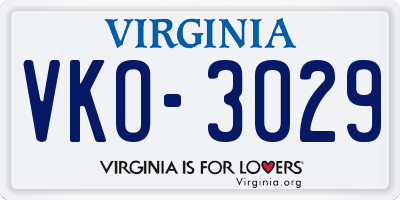 VA license plate VKO3029
