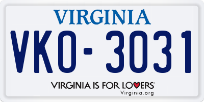 VA license plate VKO3031