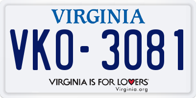 VA license plate VKO3081