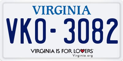 VA license plate VKO3082