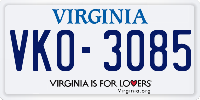 VA license plate VKO3085