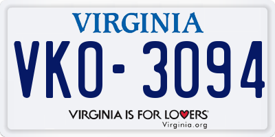 VA license plate VKO3094