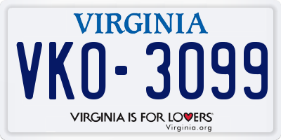 VA license plate VKO3099