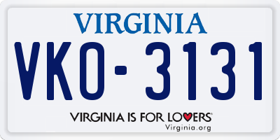 VA license plate VKO3131