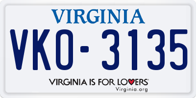 VA license plate VKO3135