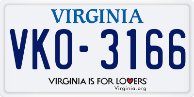 VA license plate VKO3166