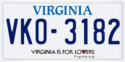 VA license plate VKO3182