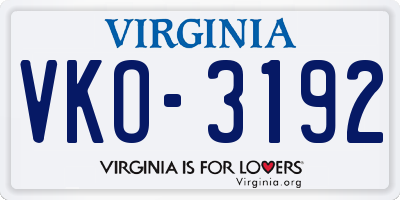 VA license plate VKO3192