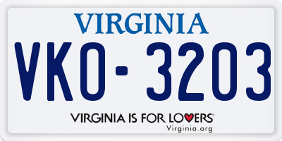 VA license plate VKO3203