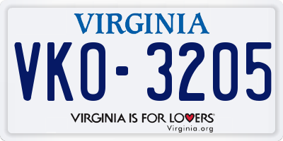 VA license plate VKO3205
