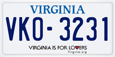 VA license plate VKO3231