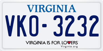 VA license plate VKO3232